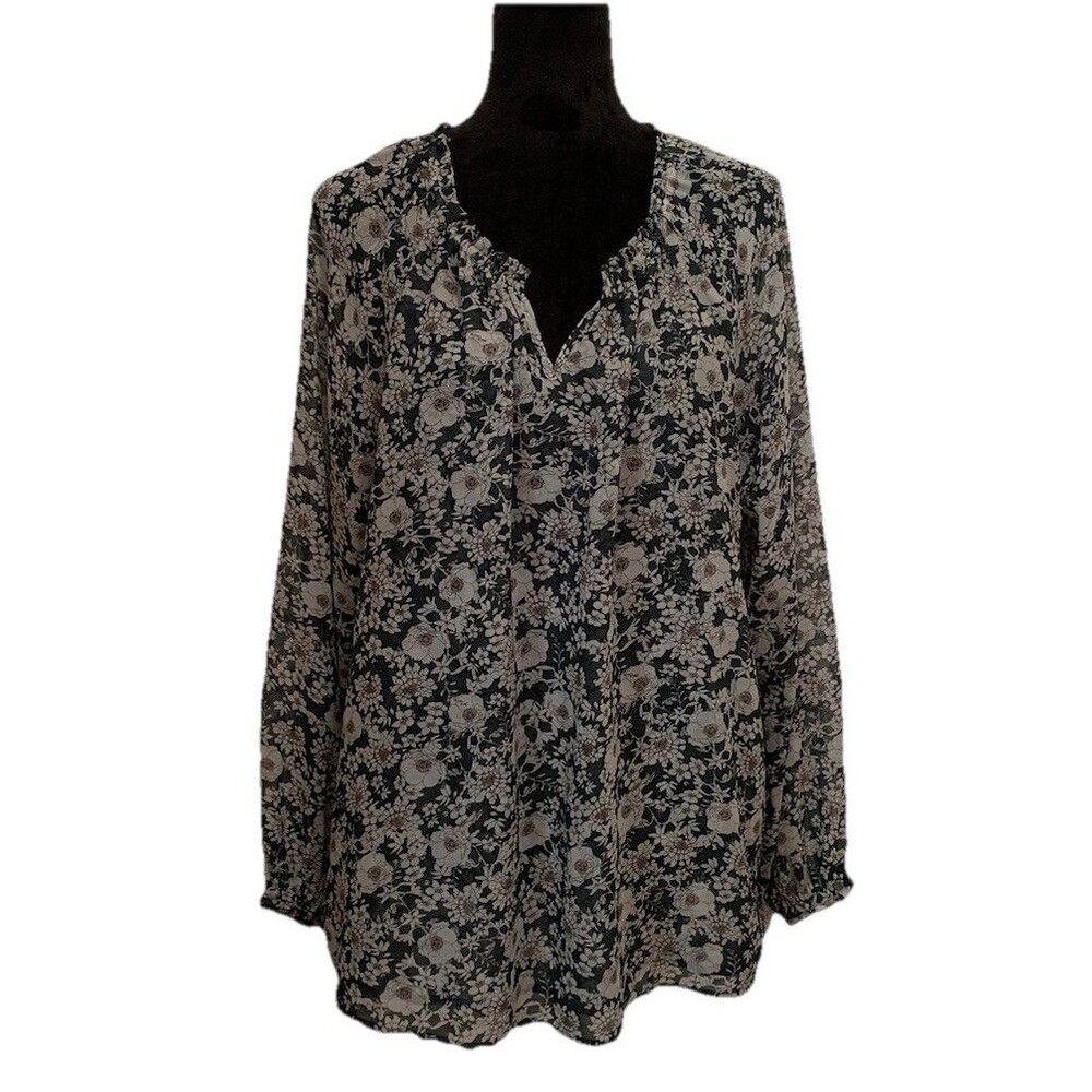 Cabi Size Medium Top Floral Peasant Blouse Long Sleeve Boho Cottagecore Bianca